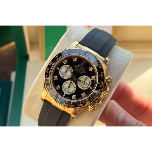 Rolex Daytona 126518 C1 1:1 Best Edition Black Dial Gold Subdial Diamond Marker On Oysterflex Strap DD4131