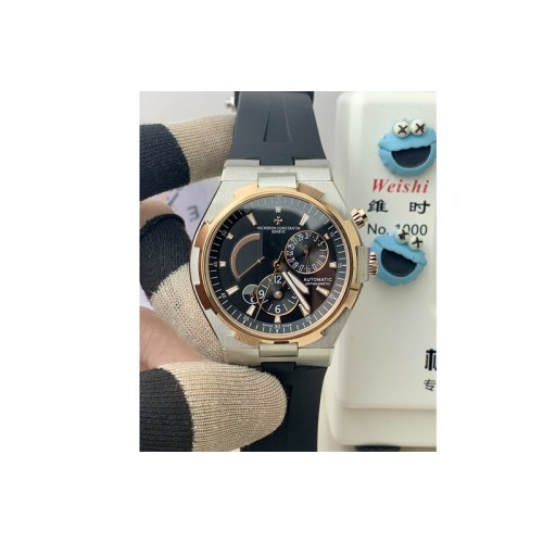 Vacheron Constantin Overseas Dual Time Power Reserve 47450 9F SS Best Edition Black Dial on Black Rubber Band Miyota 9015