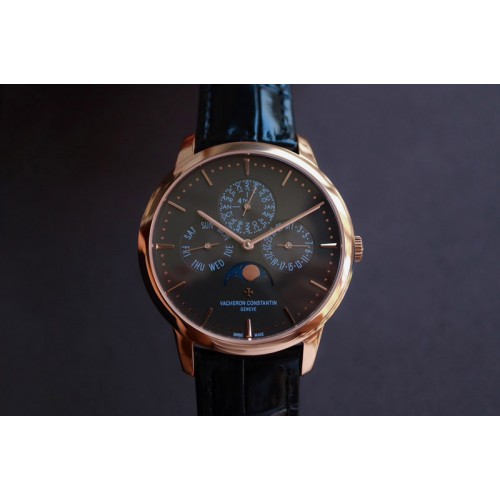 Vacheron Constantin  Patrimony Contemporaine 43175 MX 1:1 Best RG Black Dial on Blue Leather Strap Cal.1120QP