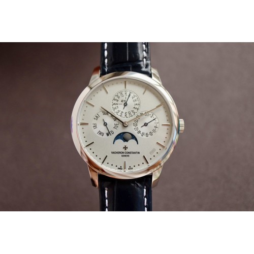 Vacheron Constantin  Patrimony Contemporaine 43175 MX 1:1 Best SS White Dial on Blue Leather Strap Cal.1120QP