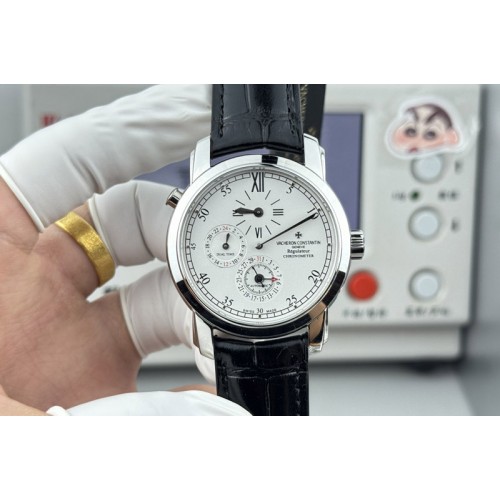 Vacheron Constantin Malte Dual Time Regulator 42005 SS White Dial on Leather Strap VC.1206
