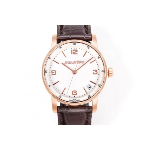 Audemars Piguet Code 11.59 RG 15210 APK 1:1 Best Edition White Dial on Black Leather Strap SA4302 Super Clone