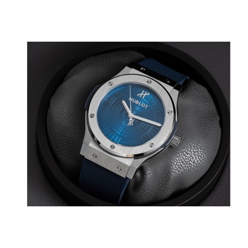Hublot Classic Fusion 42mm Titanium JJZF 1:1 V2 Best Edition Blue Textured Dial On Blue Rubber Strap Asian SW300
