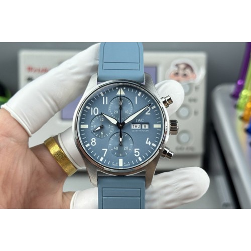 IWC Pilot Chrono IW389409 1:1 Best Edition Blue Dial on Blue Rubber Strap SA69385 Super Clone IWC Pilot Chrono IW389409 1:1 Best Edition Blue Dial on Blue Rubber Strap SA69385 Super Clone