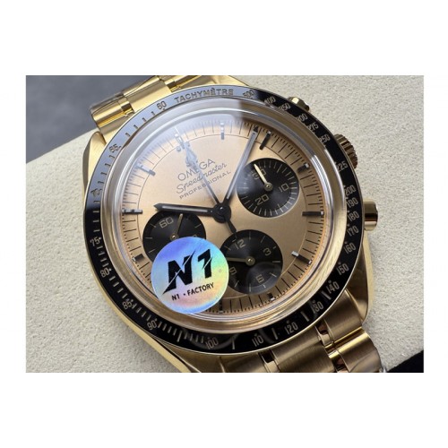 Omega Speedmaster Professional YG N1F Best Edition Gold Dial Black Subdial On YG Bracelet Asian 3861