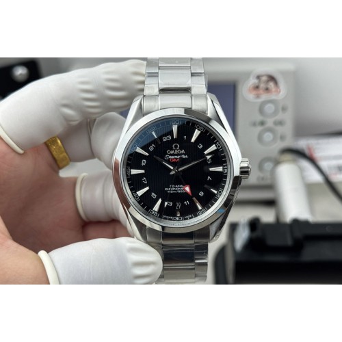 Omega Aqua Terra 150M GMT 43mm SS OVS 1:1 Best Edition Black Textured Dial on SS Bracelet Cal.8605 Omega Aqua Terra 150M GMT 43mm SS OVS 1:1 Best Edition Black Textured Dial on SS Bracelet Cal.8605