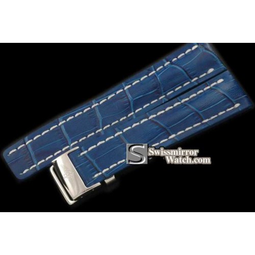 Replica Breitling Leather strap Blue W/Deployant - For 42 - 45mm watches