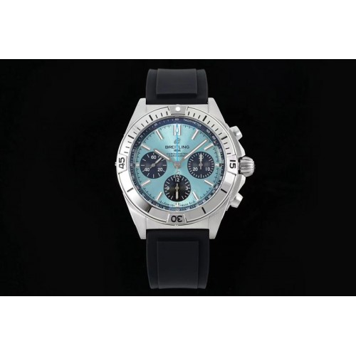 Breitling Chronomat B01 42mm SS TF 1:1 Best Edition Tiffany Blue Dial on Black Rubber Strap A7750