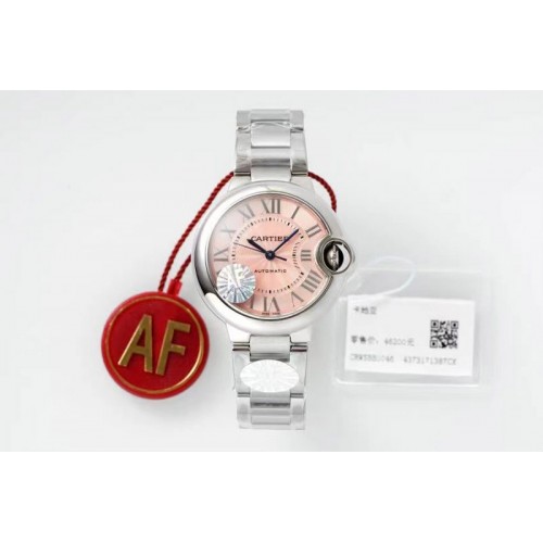 Cartier Ballon Bleu 33mm SS AF 1:1 Best Edition Pink Dial on SS Bracelet Cal.1853
