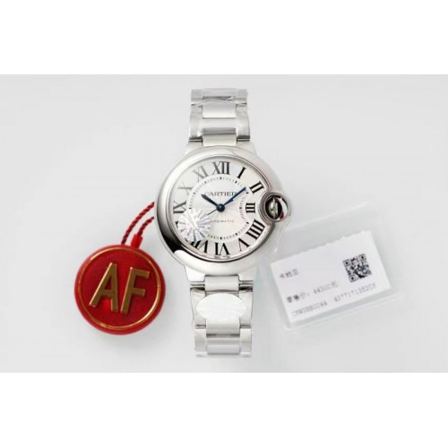 Cartier Ballon Bleu 33mm SS AF 1:1 Best Edition White Dial on SS Bracelet Cal.1853