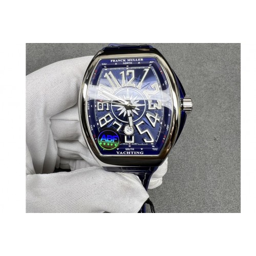 Franck Muller Vanguard V45 Yachting SS ABF 1:1 Best Edition Blue Textured Dial on Blue Gummy Strap A2824