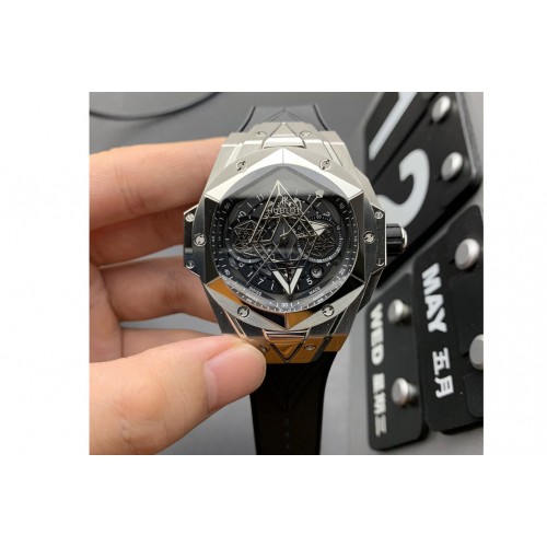 Hublot Big Bang Sang Bleu II Chrono SS BBF Best Edition Black Dial on Black Gummy Strap A7750