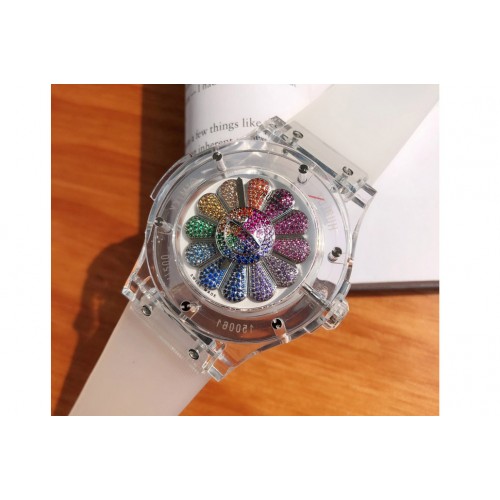 Hublot 507.JX.0800.RT.TAK21 Classic Fusion Takashi Murakamsi Sapphire Rainbow on White Rubber Band Hub1214 Hublot 507.JX.0800.RT.TAK21 Classic Fusion Takashi Murakamsi Sapphire Rainbow on White Rubber Band Hub1214