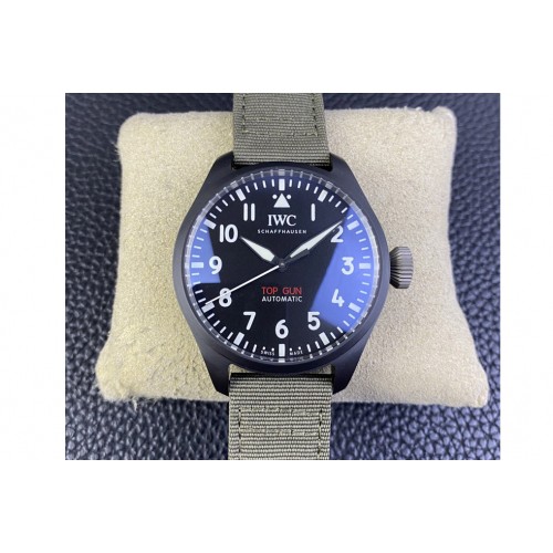 IWC Big Pilot IW329801 Real Ceramic M+F 1:1 Best Edition Black Dial on Green Calfskin Strap SEIKO 8N-24 IWC Big Pilot IW329801 Real Ceramic M+F 1:1 Best Edition Black Dial on Green Calfskin Strap SEIKO 8N-24