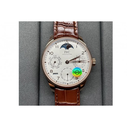 IWC Portugieser Perpetual Calendar RG 5033 APSF 1:1 Best Edition White Dial on Brown Leather Strap A52610 Clone