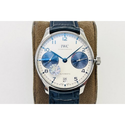 IWC Portuguese Real PR IW500715 SS AZF 1:1 Best Edition White Dial Blue Subdial on Blue Leather Strap A52010