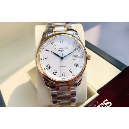 Longines Master Day Date SS 1:1 Best Edition White Textured Dial on SS/RG Bracelet SW200