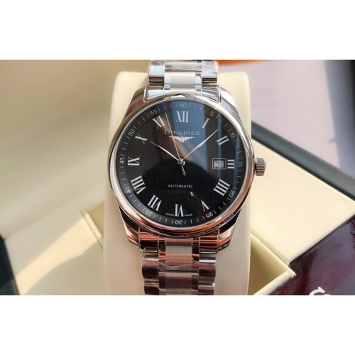 Longines Master Day Date SS 1:1 Best Edition Black Textured Dial on SS Bracelet SW200