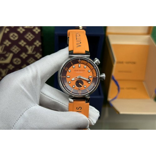 Louis Vuitton QA122Z LV Tambour Street Diver PVD Watch Orange Dial on Orange Rubber Band Automatic movement