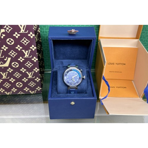 Louis Vuitton QA122Z LV Tambour Street Diver PVD Watch Blue Dial on Blue Rubber Band Automatic movement