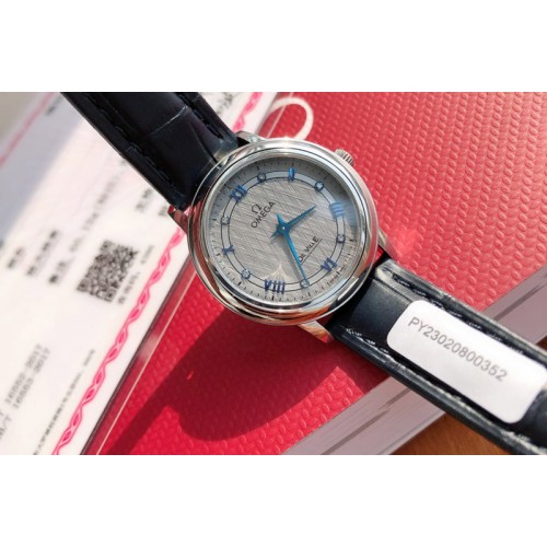 Omega De Ville SS 28mm Gray Dial Real Diamond on Black Leather Strap EAT1376