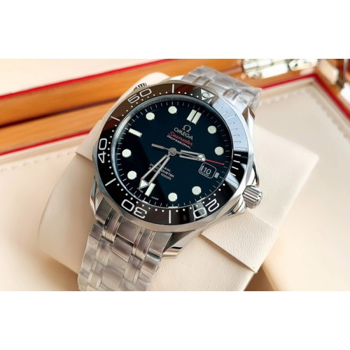 Omega Seamaster Diver 300M 1:1 Best Edition Black Ceramic Bezel Black Ceramic Dial on SS Bracelet Swiss ETA-2824