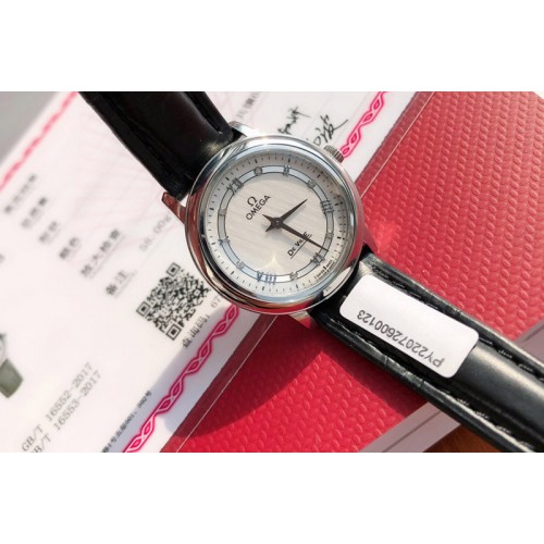 Omega De Ville SS 28mm White Dial Real Diamond on Black Leather Strap EAT1376 Omega De Ville SS 28mm White Dial Real Diamond on Black Leather Strap EAT1376