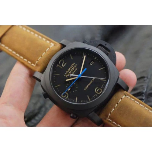 Panerai PAM 580 Q Real Ceramic V6F Black Dial on Brown Asso Strap P.9100