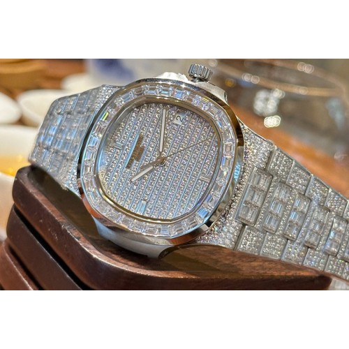 Patek Philippe Nautilus 5711 SS MS Factory Full Diamonds White Diamonds Bezel Diamonds Dial on Diamonds Bracelet A324
