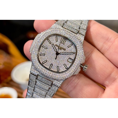 Patek Philippe Nautilus 5711 SS MS Factory Full Diamonds Bezel & Dial on Diamonds Bracelet A324