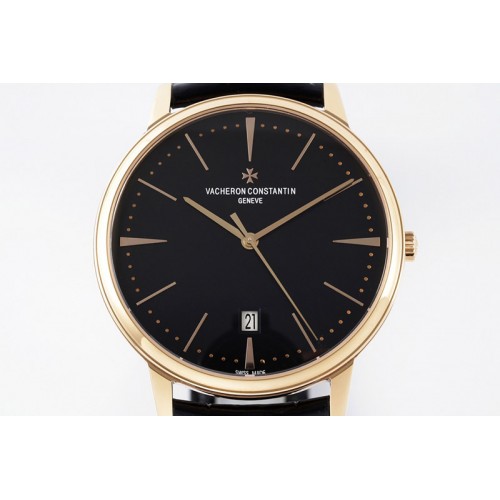 Vacheron Constantin Patrimony Date RG PPF 1:1 Best Edition Black Dial on Black Leather Strap MIYOTA 9015