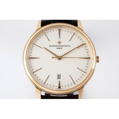 Vacheron Constantin Patrimony Date RG PPF 1:1 Best Edition White Dial on Brown Leather Strap MIYOTA 9015