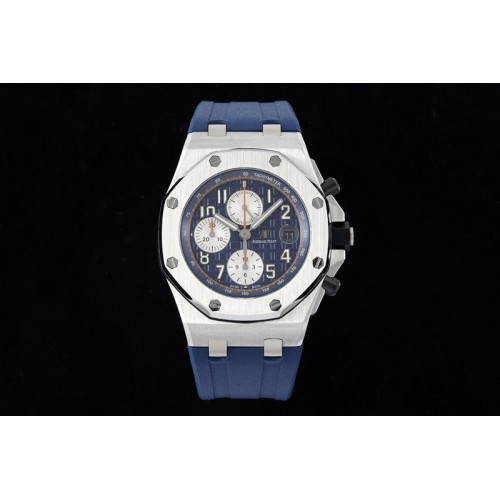 Audemars Piguet Royal Oak Offshore 42mm SS APF 1:1 Best Edition Blue/Silver Dial on Blue Rubber Strap A3126