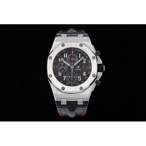 Audemars Piguet Royal Oak Offshore 42mm SS APF 1:1 Best Edition Black Dial on Black Leather Strap A3126