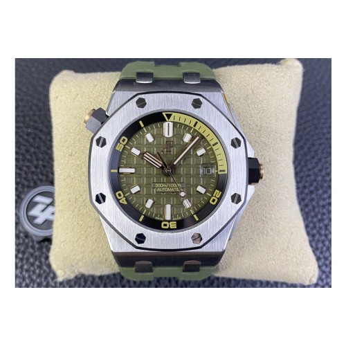 Audemars Piguet Royal Oak Offshore Diver 15720 SS ZF 1:1 Best Edition Green Dial on Green Rubber Strap A4308