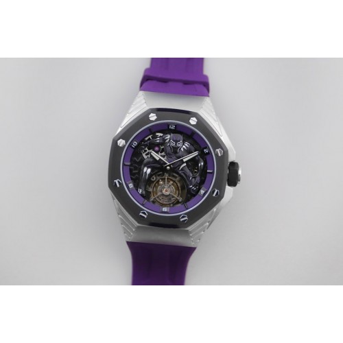Audemars Piguet Royal Oak Concept 26620 Satin-polished Steel 1:1 Best Edition Skeleton Dial on Purple Rubber Strap A2965