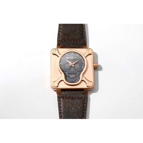 Bell&Ross BR01 Bronze BRSF 1:1 Best Edition Gray Skull Dial on Brown/Black Leather Strap A2824