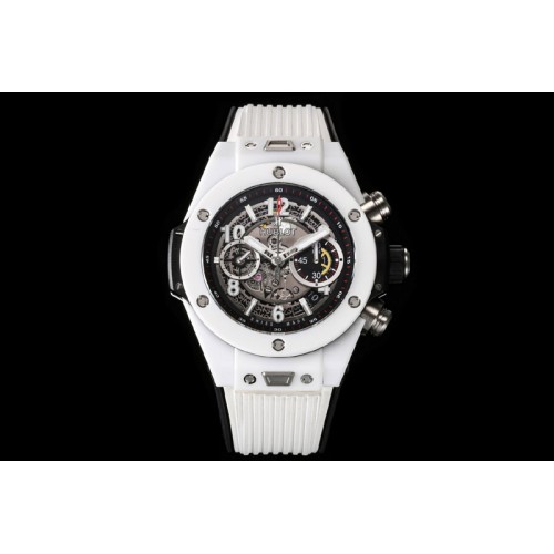 Hublot Big Bang Unico White Ceramic ZF 1:1 Best Edition Skeleton Dial on White Rubber Strap A1280