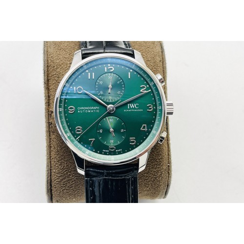 IWC Portuguese Chrono IW3716 ZF 1:1 Best Edition Green Dial on Black Leather A69355