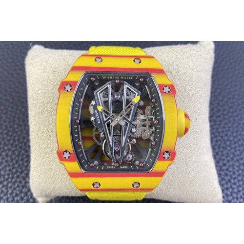 Richard Mille RM027-03 Real Tourbillon RMF Best Edition Orange/Red Carbon Skeleton Dial on Yellow Nylon Strap