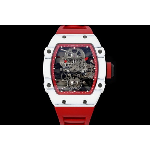Richard Mille RM027-02 Nadal Real Tourbillon RMF Best Edition White Forge Carbon Red Inner Bezel on Red Rubber Strap