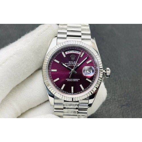 Rolex Day Date 40mm 228239 SS VR 1:1 Best Edition Purple Dial Sticks Markers on SS President Bracelet A2836