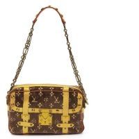LOUIS VUITTON SAC Trompe-l'oeil Trocadéro en velours éponge Monogram et cuir naturel, garnitures en métal vieil or (env 27 x 18 x 6 cm)