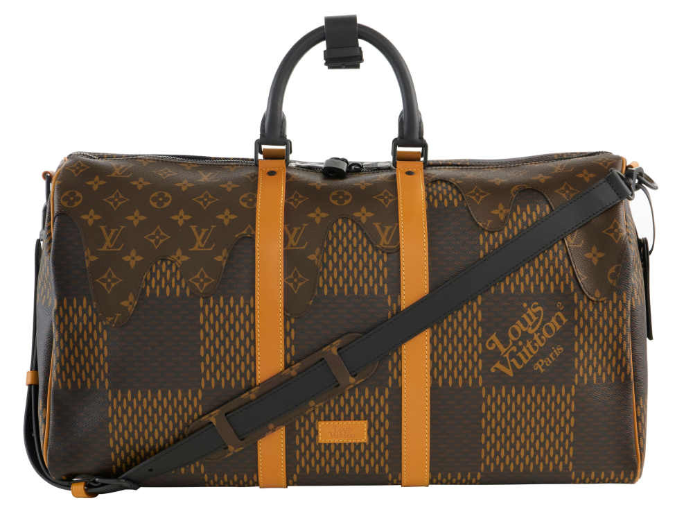 LOUIS VUITTON X NIGO Collection LV² 2020  Sac KEEPALL 50  Toile Damier Géant, toile Monogram, cuir naturel et cuir noir<...