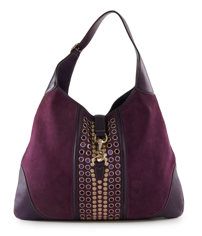 GUCCI  Sac JACKIE Cuir lisse et daim violet, réhaussé d'empiècements métalliques et de pierres violettes Garniture métal arg...
