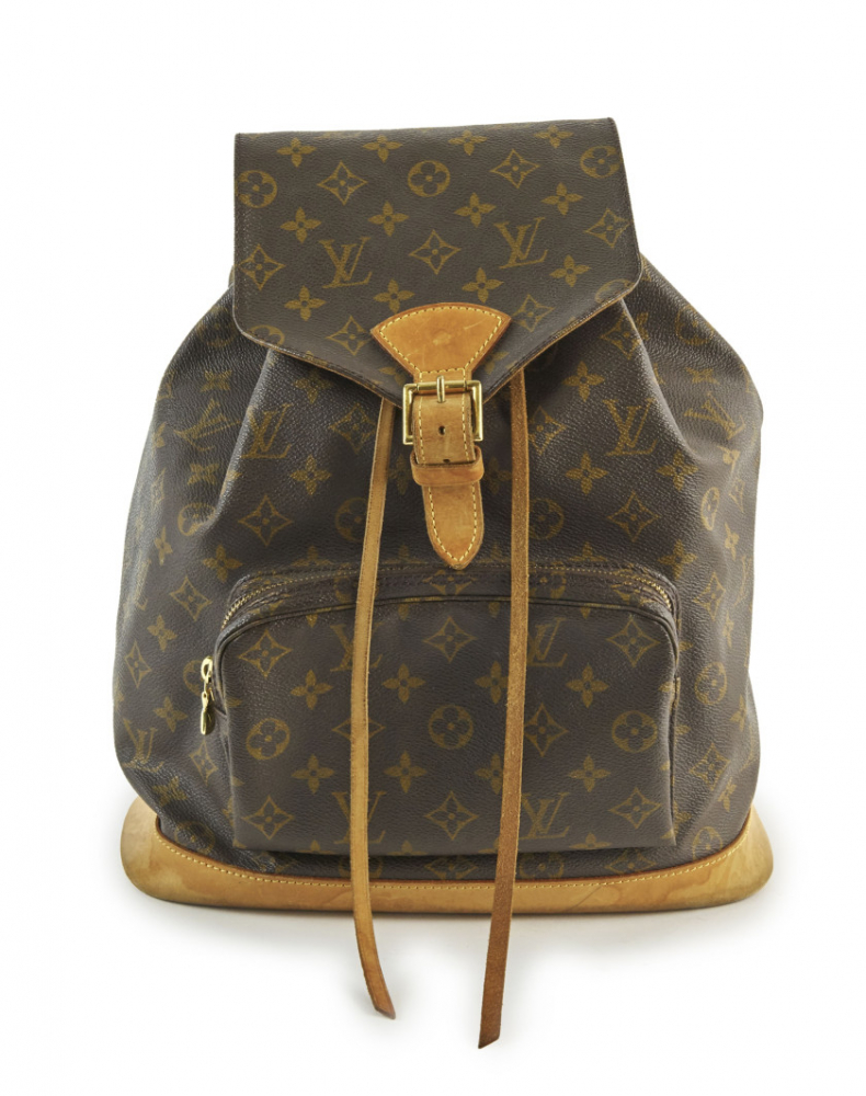 LOUIS VUITTON,Sac à dos MONTSOURIS,Toile Monogram et cuir naturel,Garniture laiton doré,Dimensions: 31 x 39 x 15 cm,MONTSOURIS bagpack,Monogram canvas and natural leather,Gilt brass hardware,Dimensions: 31 x 39 x 15 cm,BON ÉTAT (traces sur cuir, usure 