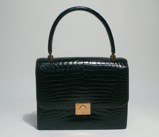 HERMES Paris Sac Croisade  en crocodile vert bronze, attaches et fermoir plaqu