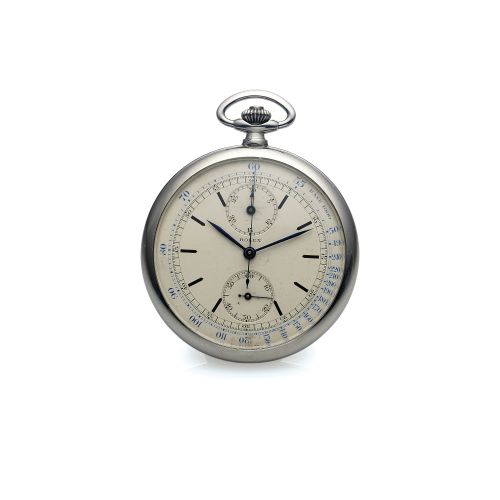 ROLEX REF. 2801 SINGLE BUTTON CHRONOGRAPH STEEL. Rolex, Genève, Chronograph, case No. 104281, Ref. 2801. Made in the. 1940s.. Very fine and extremely rare, stainless steel Staybrite pocket watch. with co-axial button chronograph, register and tachometer.