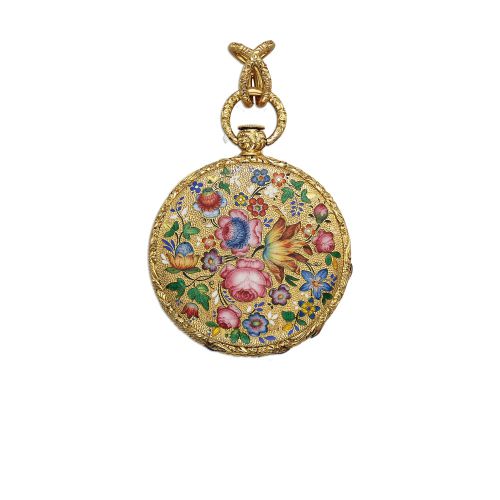 MOILLIET CO.. Moilliet Co. à Genève, No. 30151. Made circa 1800.. Very fine and rare, yellow gold and enamel. key-wound pendant / dress watch.