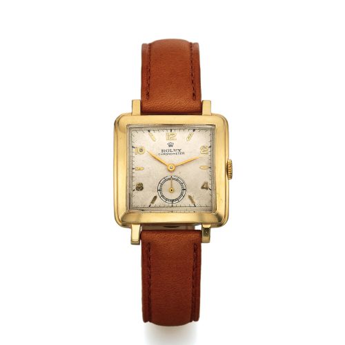 ROLEX REF. 4645 STEEL GOLD AUTOMATIC. Rolex, Chronometer, case No. 682184, Ref. 4645. Made in the. late1940's.. Fine and rare, square, self-winding, stainless steel and gold. wristwatch.